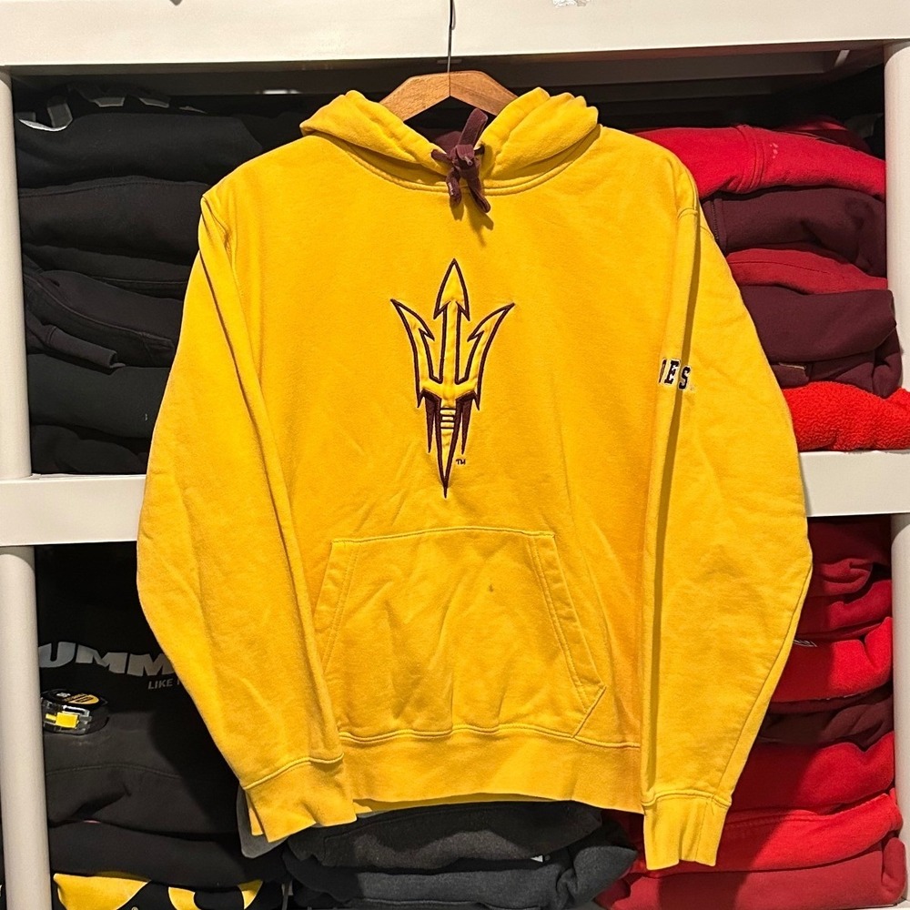 Vintage 90s Arizona State University Pitchfork Yellow Mens Small Hoodie